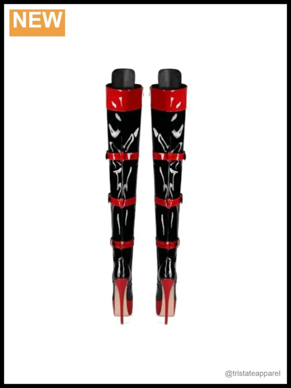 Over the Knee Stiletto Platform Boots with Patent Leather Adjustable Belt Zip